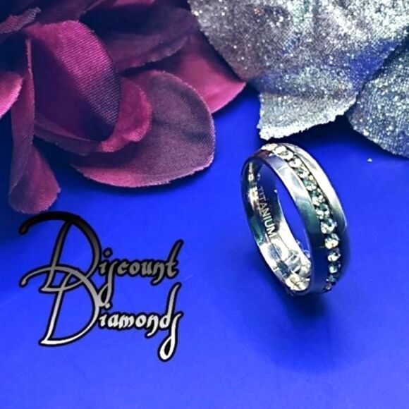 Titanium Clear White Baguette Diamond Wedding Cocktail Ring Titanium Silver - Picture 1 of 3